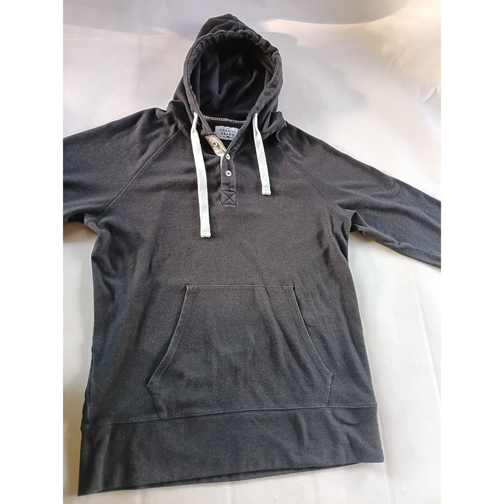 The Normal Brand Hooded Henley Pullover Hoodie Men's Large Brown elephant logo